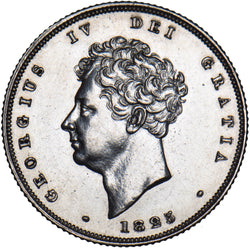 1825 Shilling (Bare Head) - George IV British Silver Coin - Very Nice
