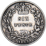 1863 Sixpence - Victoria British Silver Coin