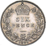 1891 Sixpence - Victoria British Silver Coin - Very Nice