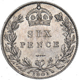 1901 Sixpence - Victoria British Silver Coin - Superb