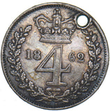 1862 Maundy Fourpence (Holed) - Victoria British Silver Coin
