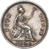 1840 Groat (Fourpence) - Victoria British Silver Coin - Very Nice