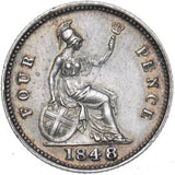 1848 Groat (Fourpence) (8 Over 6) - Victoria British Silver Coin - Very Nice