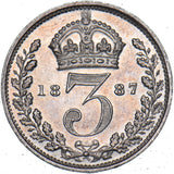 1887 Threepence - Victoria British Silver Coin - Superb