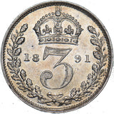 1891 Threepence - Victoria British Silver Coin - Very Nice