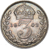 1902 Threepence - Edward VII British Silver Coin - Superb