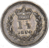 1834 Threehalfpence - William IV British Silver Coin - Very Nice