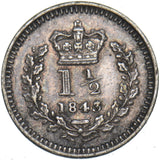 1843 Threehalfpence (43 Over 34) - Victoria British Silver Coin - Very Nice