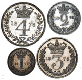 1878 Maundy Set - Victoria British Silver Coins - Very Nice