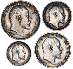 1908 Maundy Set - Edward VII British Silver Coins - Very Nice