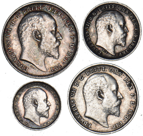 1908 Maundy Set - Edward VII British Silver Coins - Very Nice