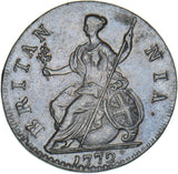 1772 Halfpenny - George III British Copper Coin - Very Nice