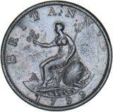 1799 Halfpenny - George III British Copper Coin - Nice