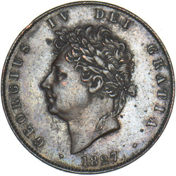 1827 Halfpenny - George IV British Copper Coin - Very Nice