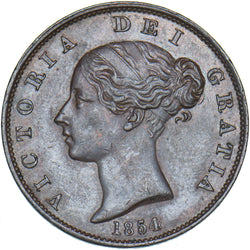 1854 Halfpenny - Victoria British Copper Coin - Very Nice