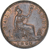 1860 Halfpenny - Victoria British Bronze Coin - Very Nice