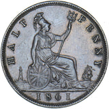 1861 Halfpenny - Victoria British Bronze Coin - Very Nice
