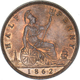 1862 Halfpenny - Victoria British Bronze Coin - Superb