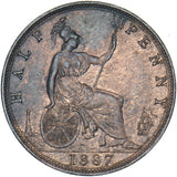 1887 Halfpenny - Victoria British Bronze Coin - Very Nice
