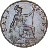 1908 Halfpenny - Edward VII British Bronze Coin - Very Nice