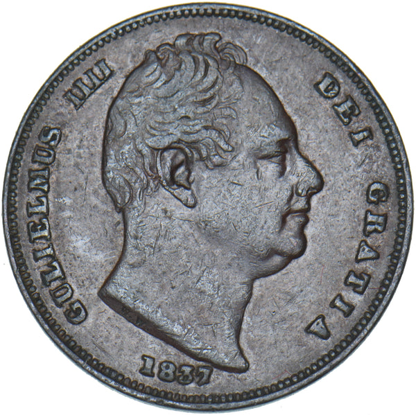 1837 Farthing - William IV British Copper Coin - Nice