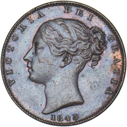 1843 Farthing - Victoria British Copper Coin - Very Nice