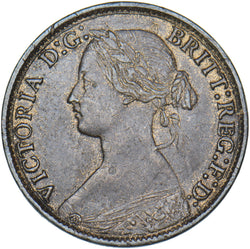 1875 Farthing (No H, Large Date) - Victoria British Bronze Coin - Nice