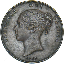 1841 Penny (No Colon) - Victoria British Copper Coin - Very Nice