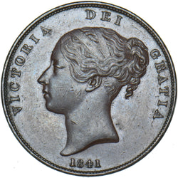 1841 Penny (No Colon) - Victoria British Copper Coin - Very Nice