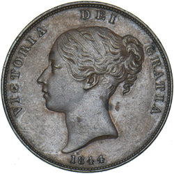 1844 Penny - Victoria British Copper Coin - Very Nice
