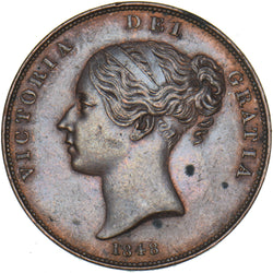 1848 Penny - Victoria British Copper Coin - Very Nice