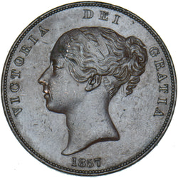 1857 Penny (PT) - Victoria British Copper Coin - Nice