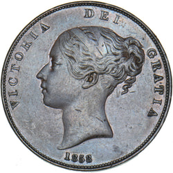 1858 Penny - Victoria British Copper Coin - Very Nice
