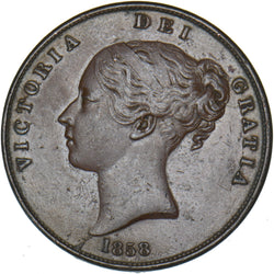 1858 Penny - Victoria British Copper Coin - Nice