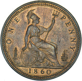 1860 Penny (Beaded Border F6) - Victoria British Bronze Coin - Superb