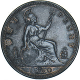 1860 Penny - Victoria British Bronze Coin - Very Nice