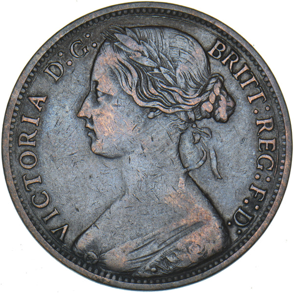 1874 Penny (F67 6+H) - Victoria British Bronze Coin - Nice