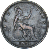 1874 Penny (F67 6+H) - Victoria British Bronze Coin - Nice