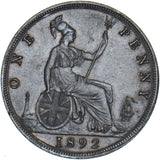 1892 Penny - Victoria British Bronze Coin - Very Nice