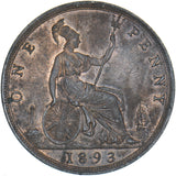 1893 Penny - Victoria British Bronze Coin - Very Nice