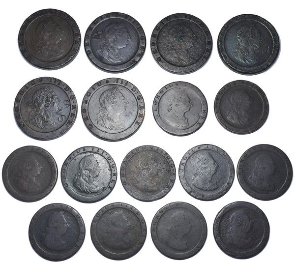 1797 Cartwheel Twopences and Pennies Lot (17 Coins) - British Copper Coins