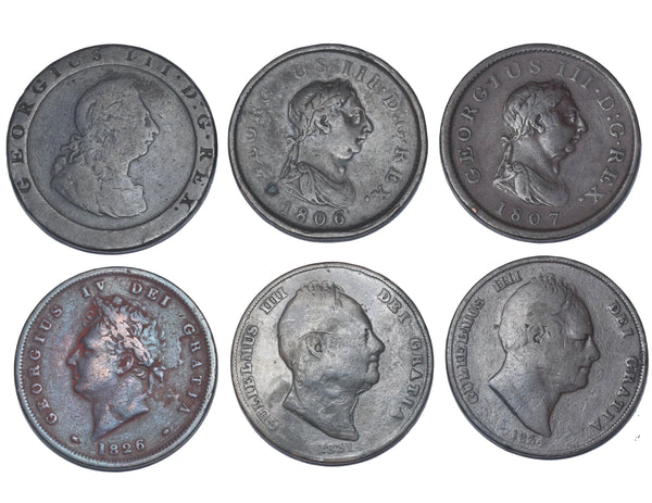 1797 - 1834 Pennies Lot (6 Coins) - British Copper Coins - All Different
