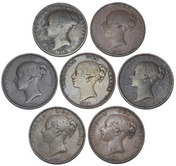 1847 - 1858 Pennies Lot (7 Coins) - Victoria British Copper Coins -All Different