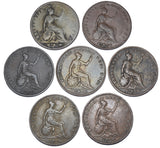 1847 - 1858 Pennies Lot (7 Coins) - Victoria British Copper Coins -All Different