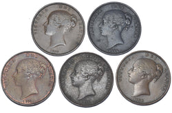1853 - 1858 Pennies Lot (5 Coins) - Victoria British Copper Coins -All Different