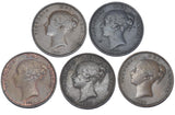 1853 - 1858 Pennies Lot (5 Coins) - Victoria British Copper Coins -All Different