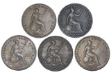 1853 - 1858 Pennies Lot (5 Coins) - Victoria British Copper Coins -All Different