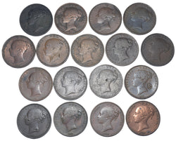 1853 - 1858 Pennies Lot (17 Coins) - Victoria British Copper Coins