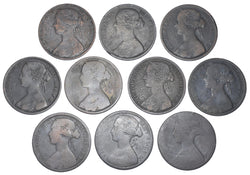 1860 - 1869 Pennies Lot (10 Coins) - Victoria British Bronze Coins - Date Run