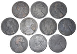 1860 - 1869 Pennies Lot (10 Coins) - Victoria British Bronze Coins - Date Run